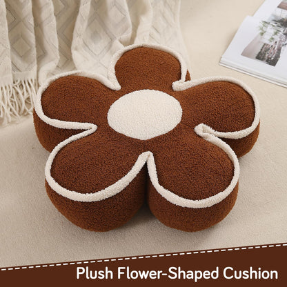HOKIPO Plush Cotton Flower Cushion | Decorative Throw Pillow for Bed & Sofa - Chocolate Brown