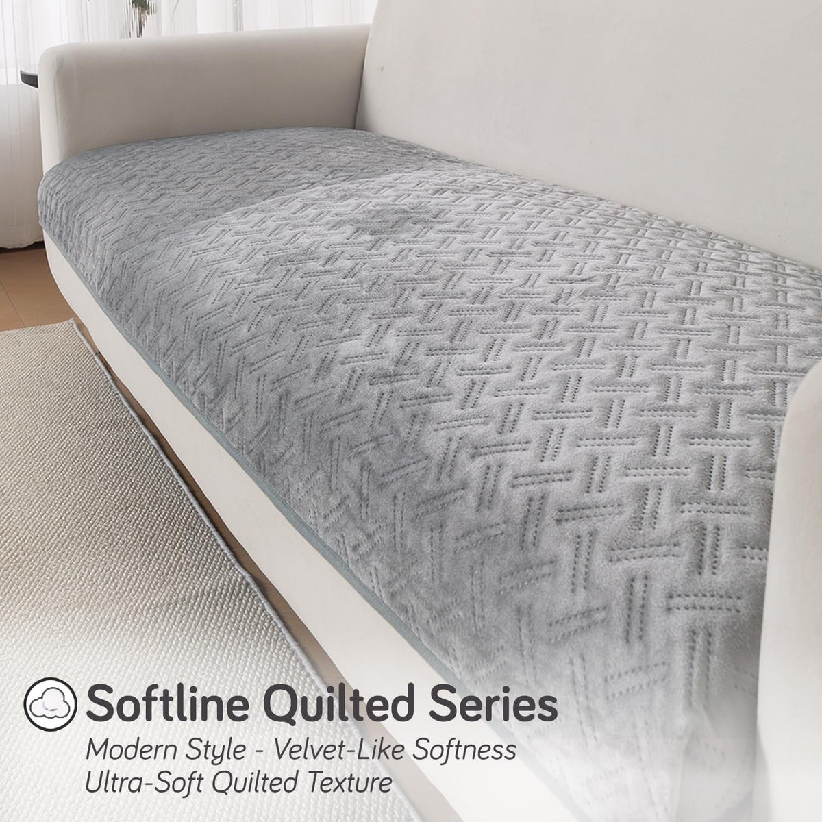 Premium Velvety Quilted Softline 5-Seater Sofa Cover (3+1+1), Arctic Grey