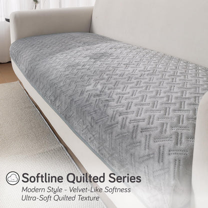 Premium Velvety Quilted Softline 5-Seater Sofa Cover (3+1+1), Arctic Grey