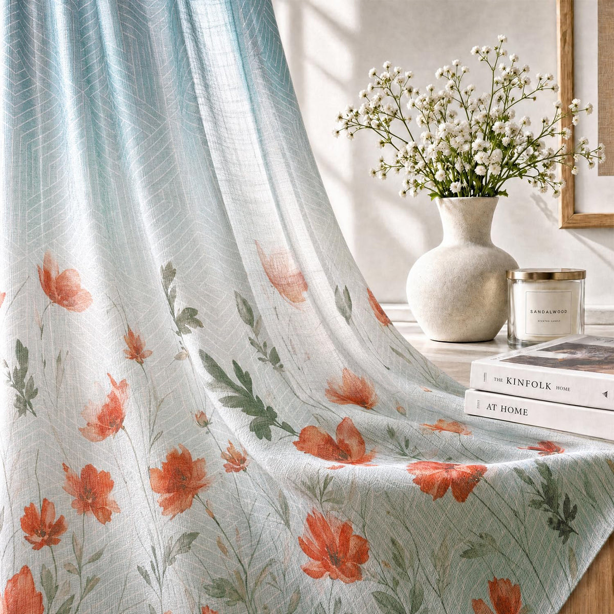 HOKIPO Petal Breeze Sheer Curtains, 7 Feet Long - Coral Drift