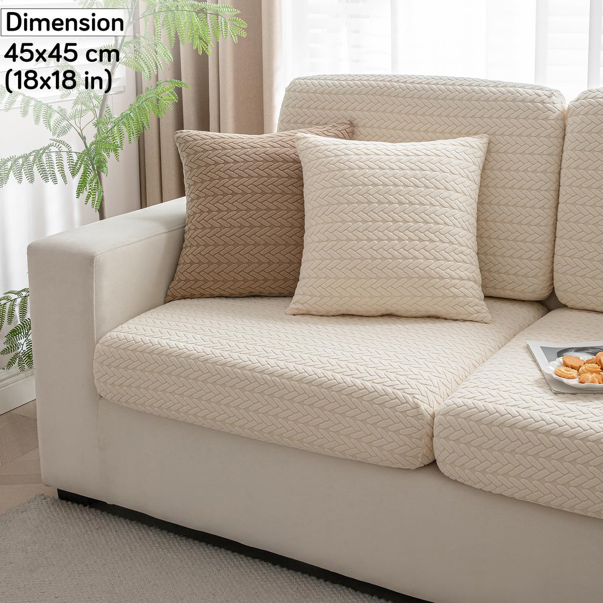 Beige Colour Grid Texture Jacquard Sofa Cushion Cover