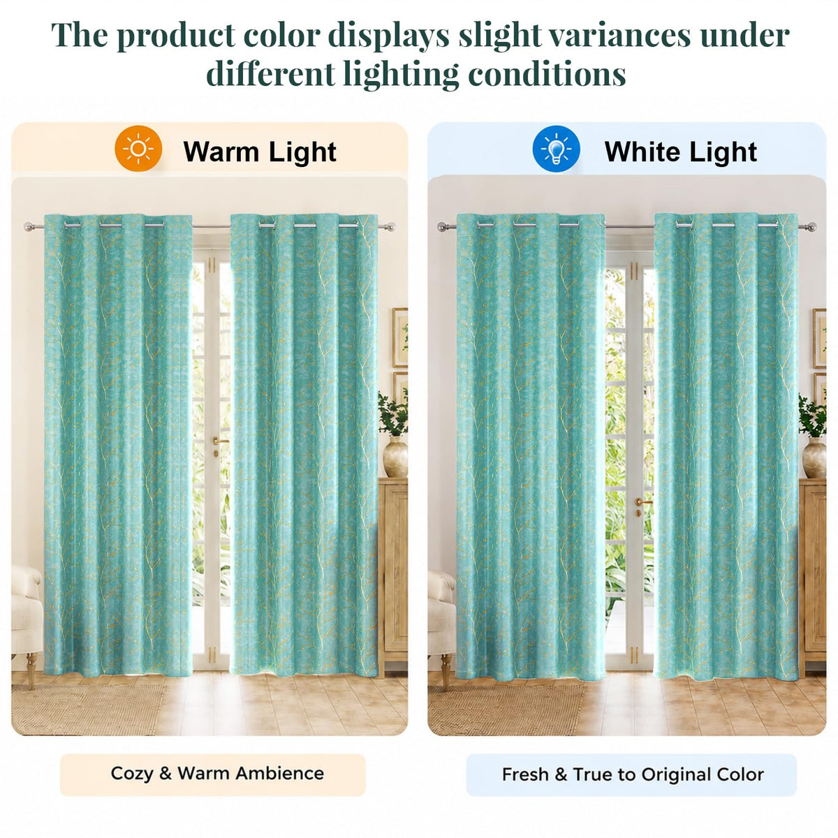 HOKIPO Shimmer Foil Printed Curtains, 7 Feet Long - Aqua - image 7