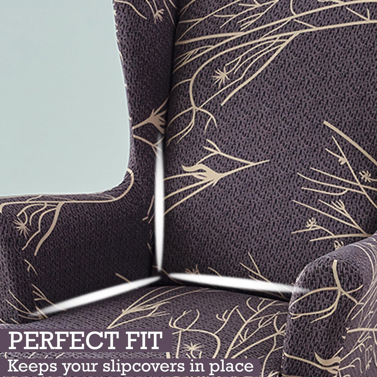 Dark Coffee Twigs Polyester Elastic Wing Chair Cover