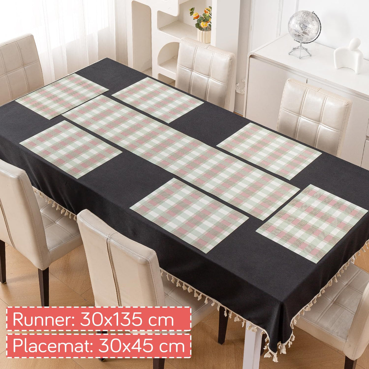 Classic Checks PVC Washable Mats for Dining Table - Mint Green