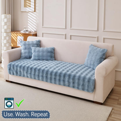 'FurHug' Premium Faux Rabbit Fur Sofa Seat Mats, Charm Blue