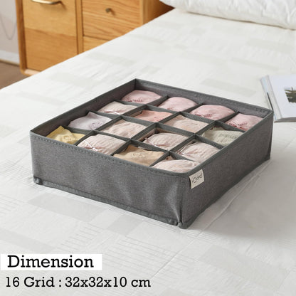 Undergarment Organizer Storage Box for Drawers Panty Socks Tie Lingerie Organizer for Wardrobe, 7/16/24 Grid, Grey