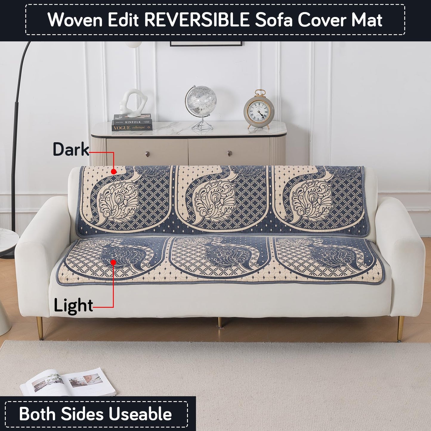 Woven Edit Chenille Jacquard Reversible 5-Seater Sofa Cover (3+1+1), Midnight Paisley