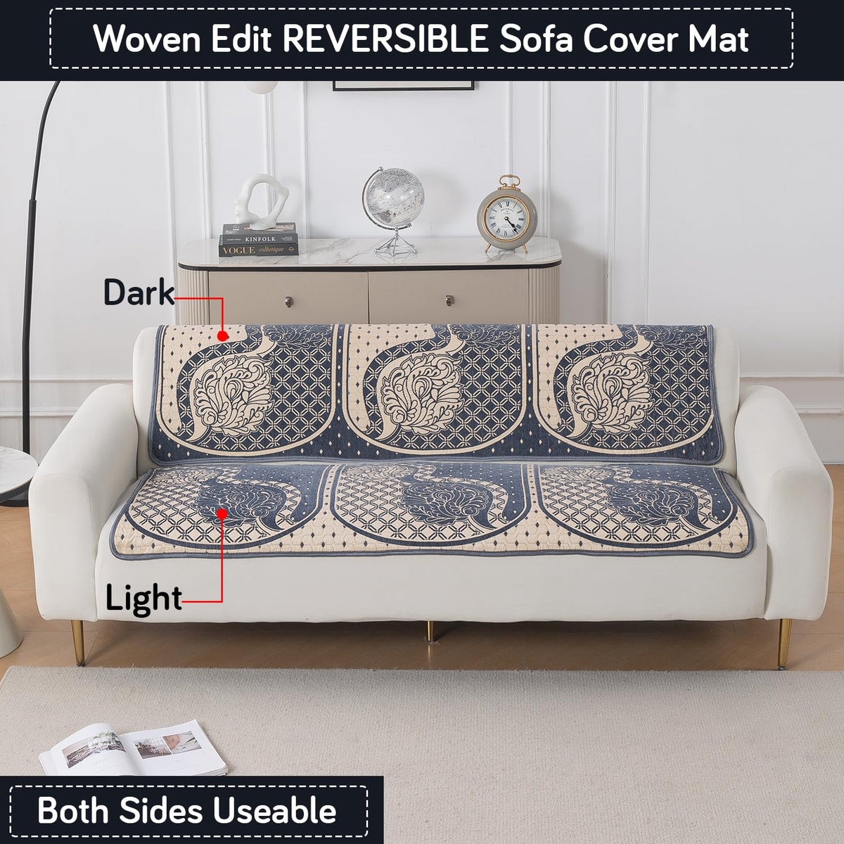 Woven Edit Chenille Jacquard Reversible 5-Seater Sofa Cover (3+1+1), Midnight Paisley