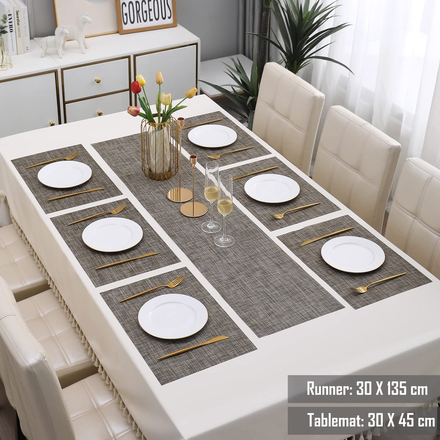 PVC Dining Table Mats, Ash Grey