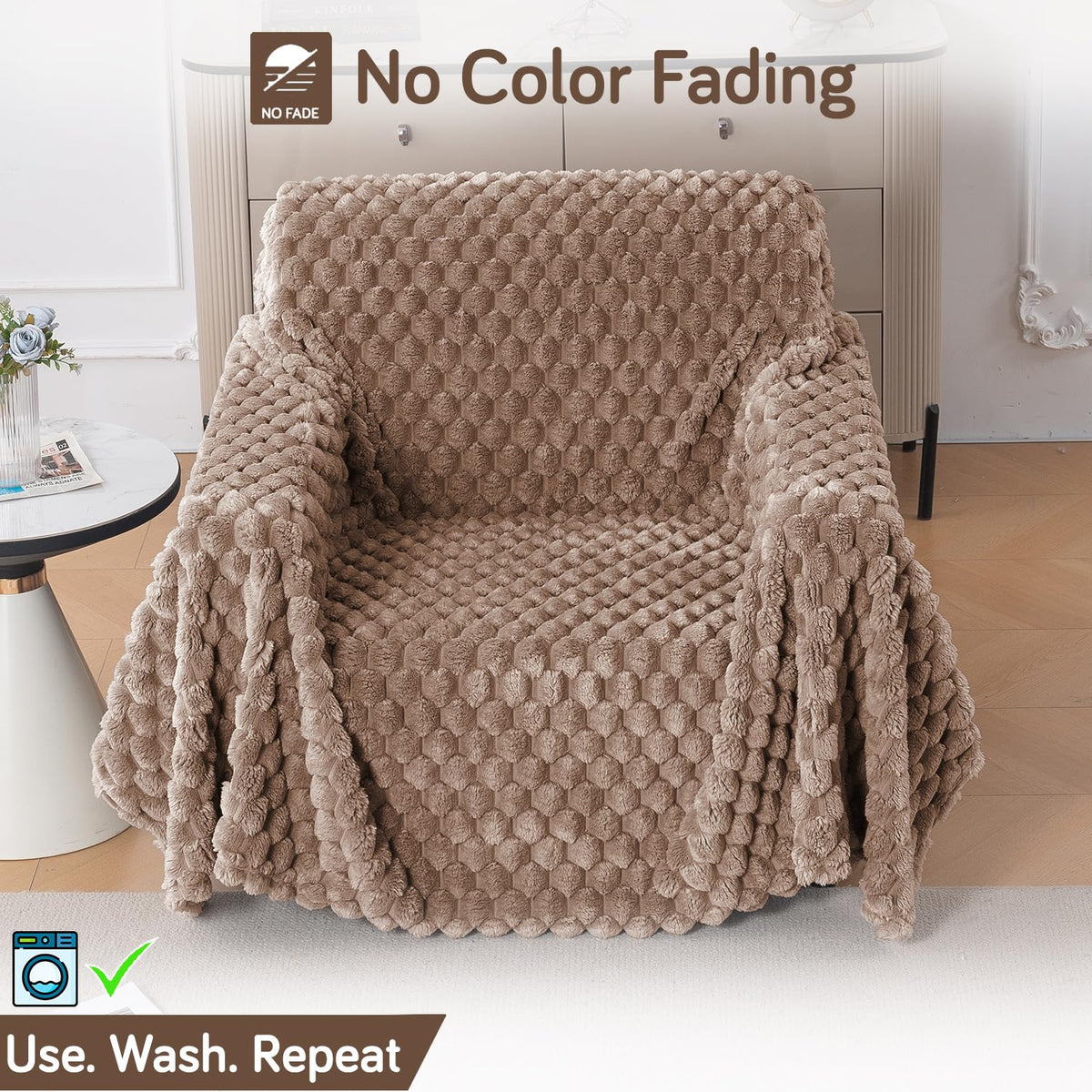 Luxury Rabbit Wool Plush Sofa Throw, Canvas Brown