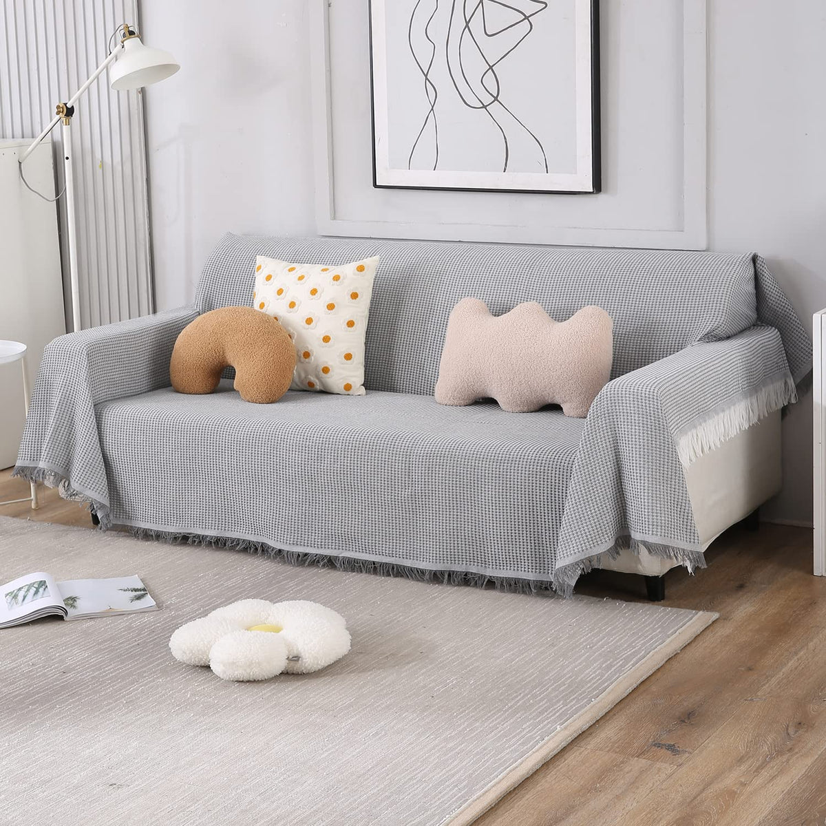 Polyester Cotton Sofa Cover Throw, Grey