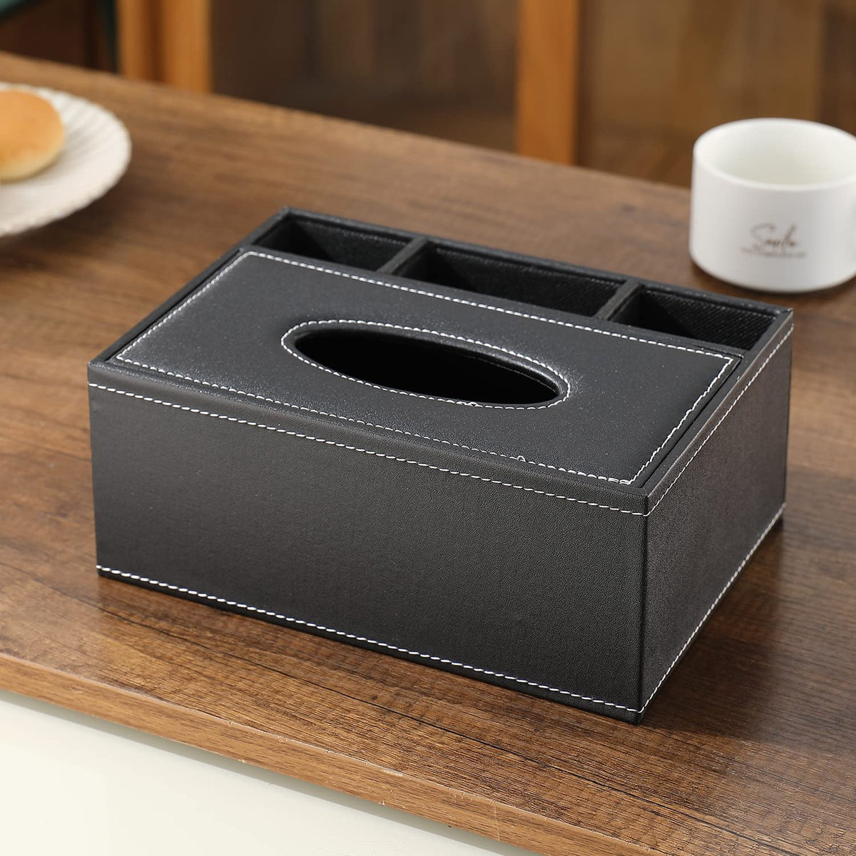 Buy elegant faux leather tissue paper holder in black | Hokipo