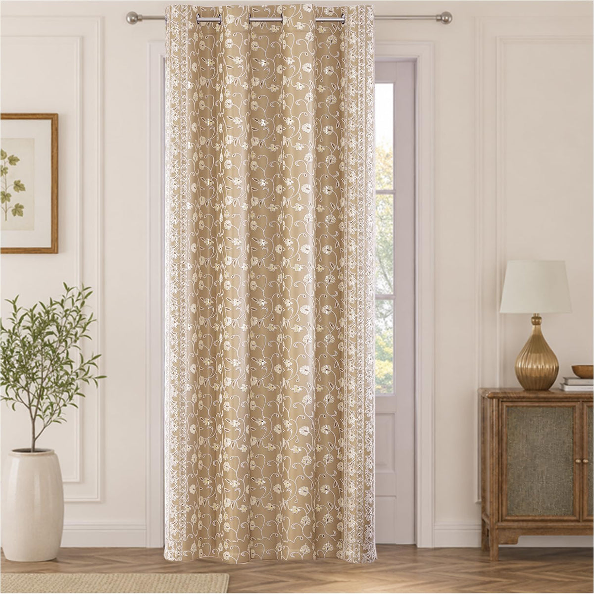 HOKIPO Shahi Bagh Eyelet Curtains, 7 Feet Long - Sand Beige - image 2