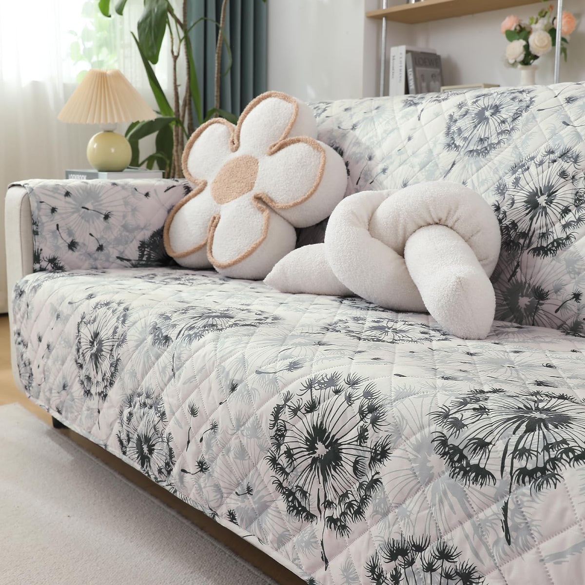3 seater quilted waterproof sofa mat - Dandelion Anchor Grey  | Hokipo