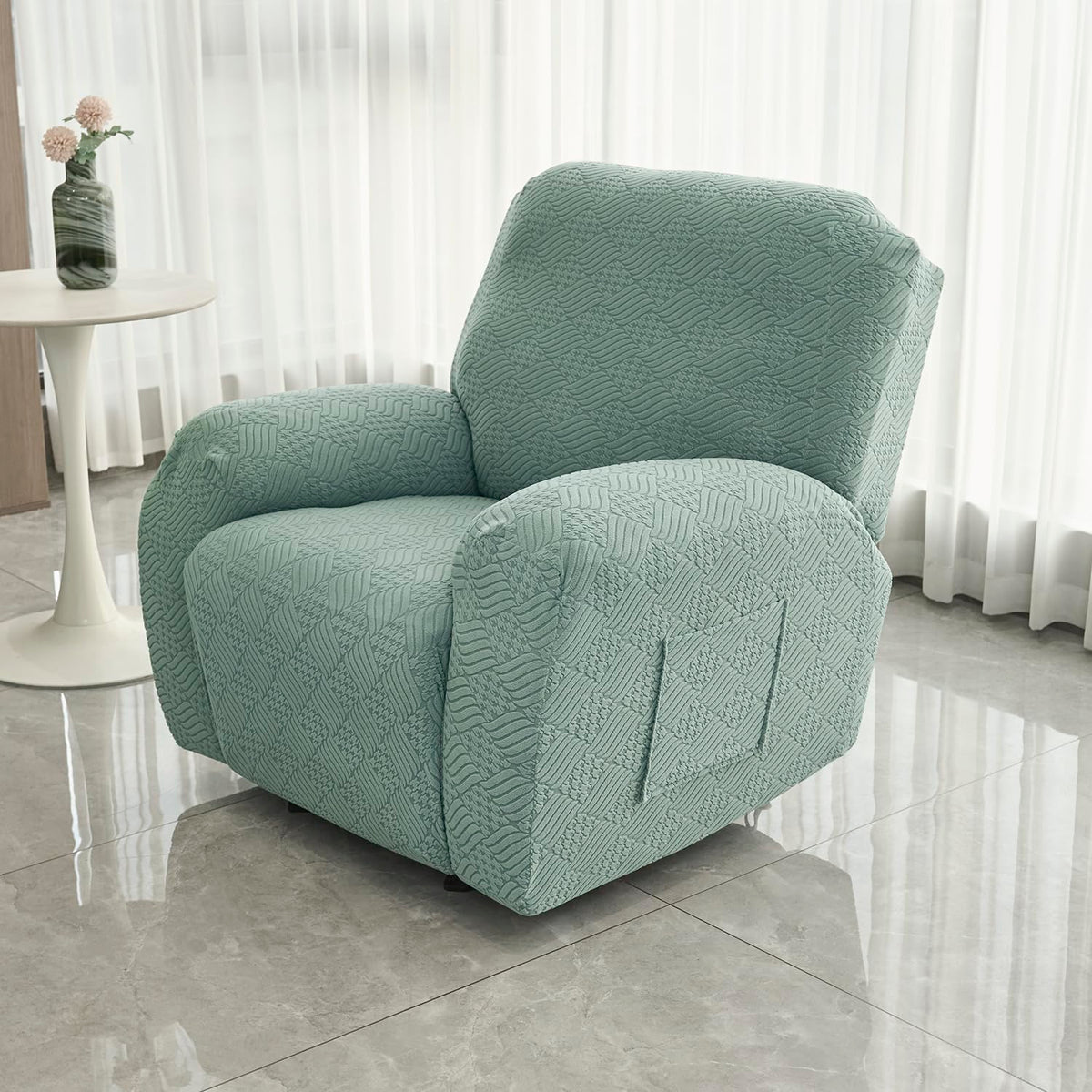 Buy HOKIPO Green colour jacquard recliner sofa cover with pocket