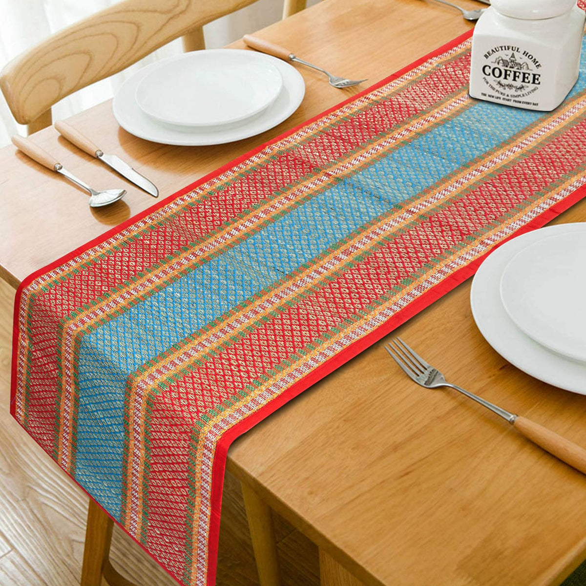 Buy Red Colour Eco-friendly Heat Resistant Handmade Madurkathi Table Runner - HOKIPO | Har Ghar ka Humsafar