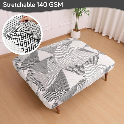 Elira Series Stretchable Elastic Armless Sofa Cover – 140 GSM, Futon Slipcover, Easy Fit, Snow White Black Geometry