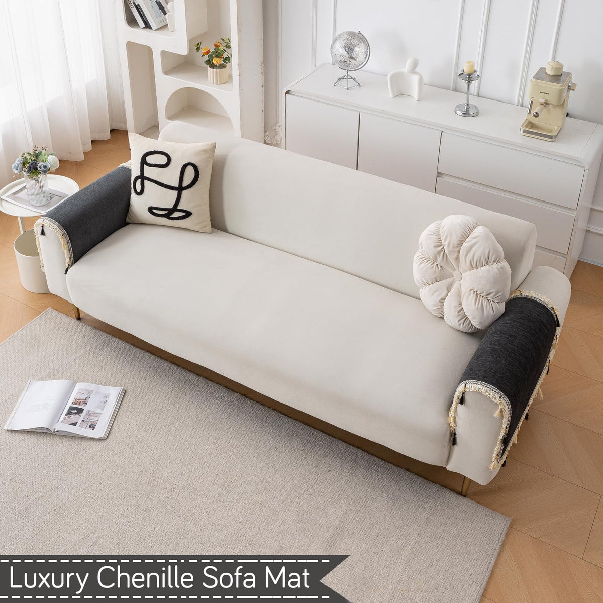 Serenity Tassel Chenille Sofa Cover with Tassel – Midnight Graphite