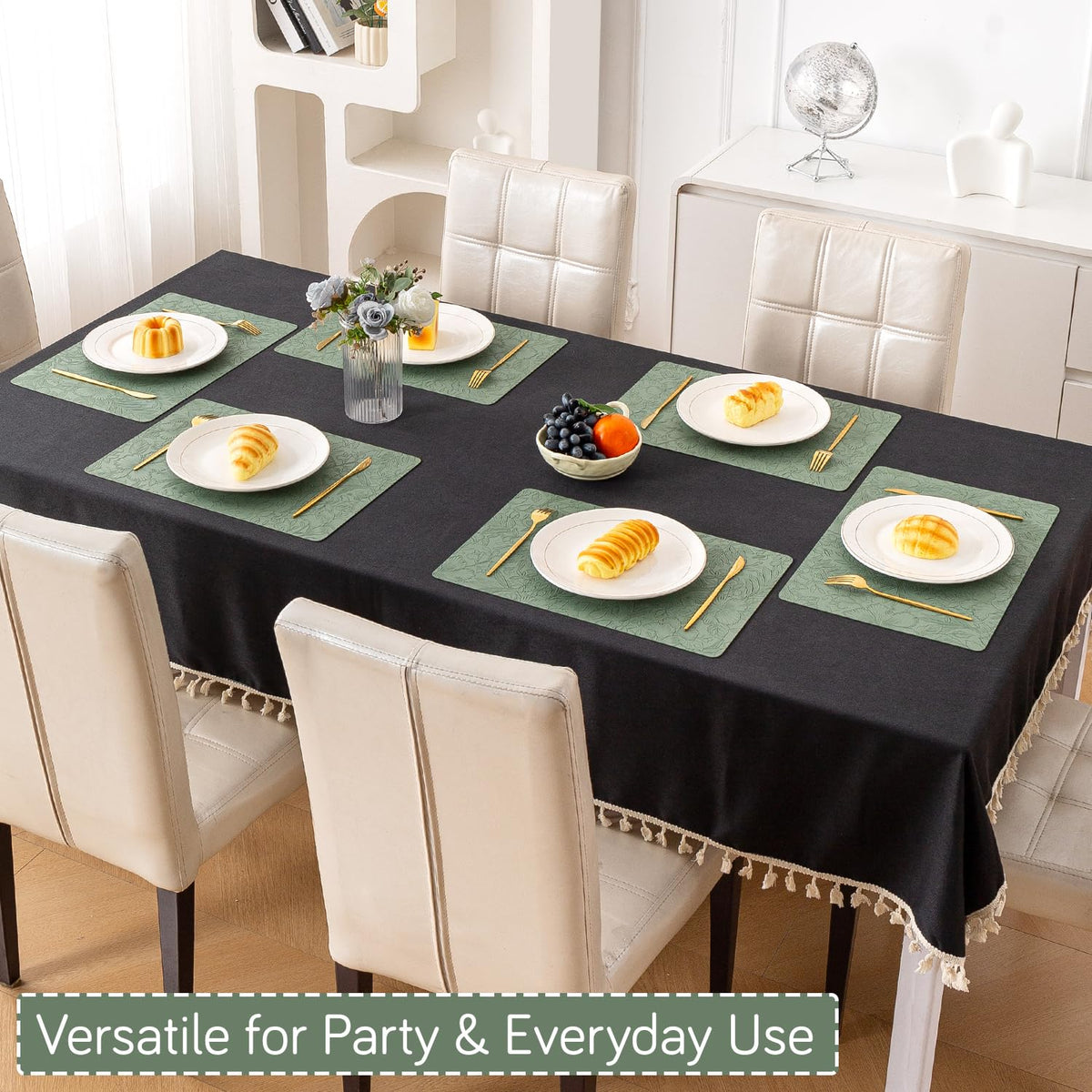 Hibiscus Bloom Washable Leather Mats for Dining Table - Sage Green