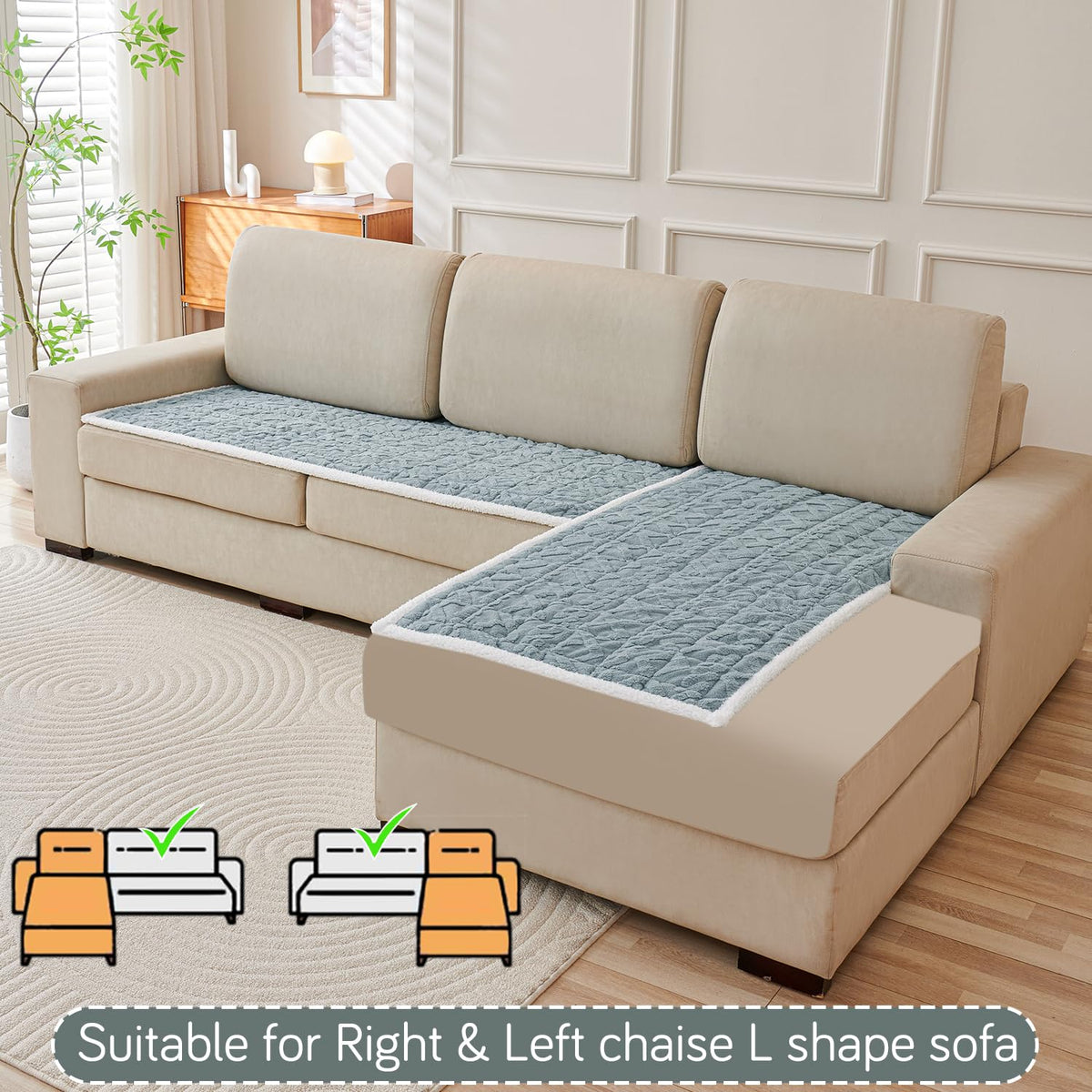 Italian Caelora Luxury Jacquard Plush L Shape Sofa Cover Seat Mat - Powder Blue