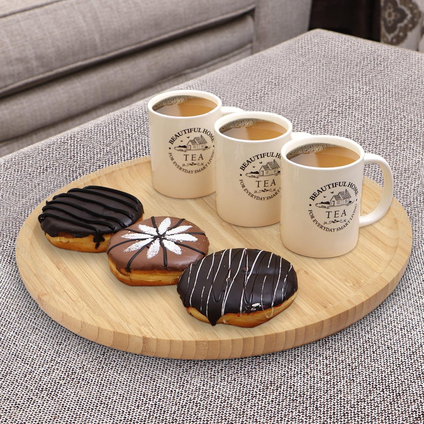 Bamboo Wooden Round Tray for Serving Snacks | Platters Serving Tray | Appetizer Plate, 30 cm, Pack of 1