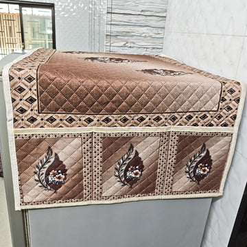 Eternal Floral Printed Quilted Fridge Top Cover with side Pockets - Ember Bloom