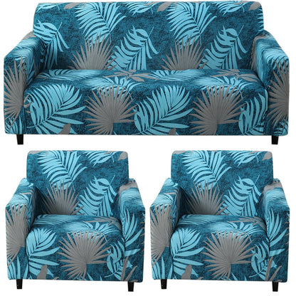 Sea Blue Tropical Leaves Printed Stretchable Sofa Cover