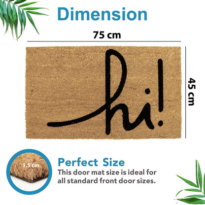 Large 45X75 Cm Natural Coconut Coir Mat For Entrance With Antislip Pvc Backing, Black (Rectangular)