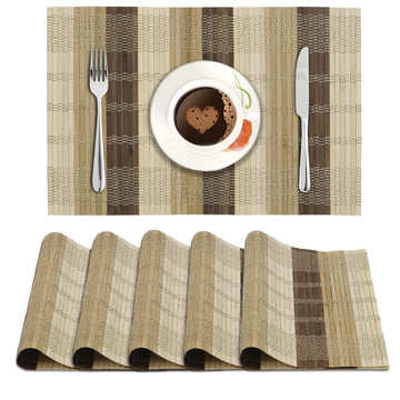 Reversible Bamboo Table Mats For Dining Table, Set Of 6 Placemats, 45X30 Cm, Multicolor