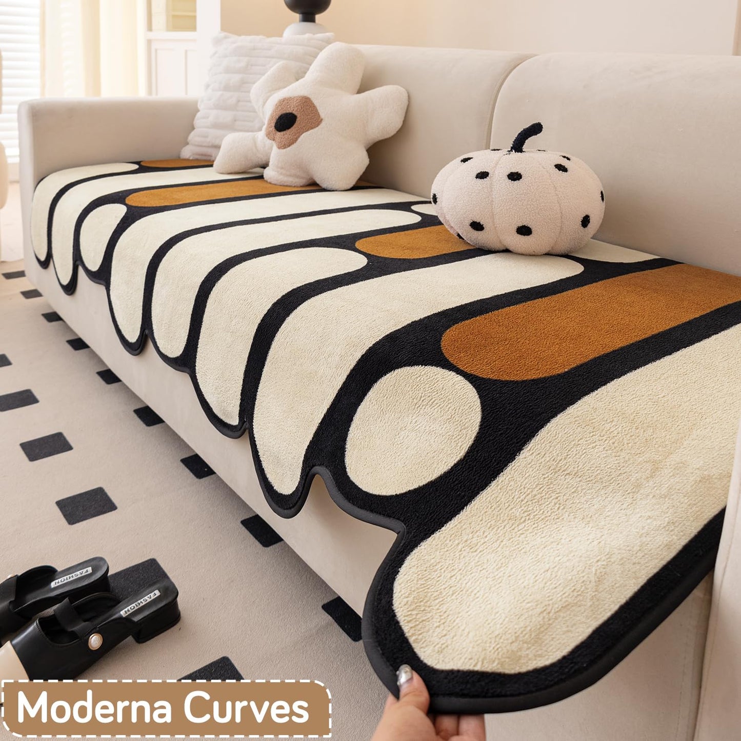 Moderna Curves Anti-Slip Sofa Cover Mat, Oyster Beige