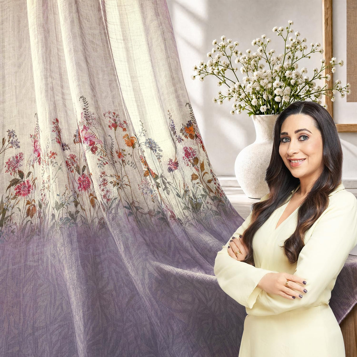 HOKIPO Petal Breeze Sheer Curtains, 7 Feet Long - Lavender Grace