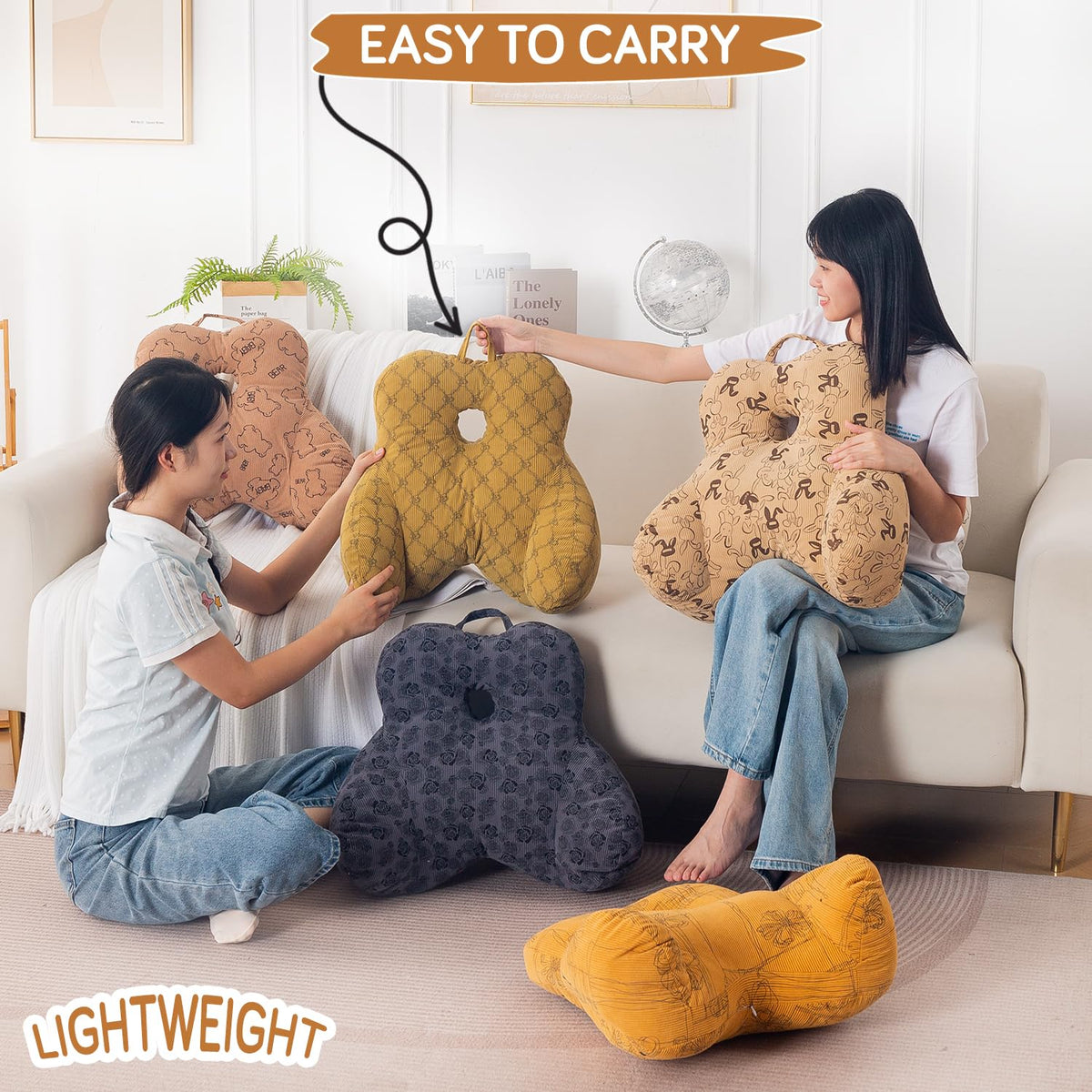 HOKIPO Teddy Lumbar Back Support Cushion for Chair, Sofa & Office, Yellow