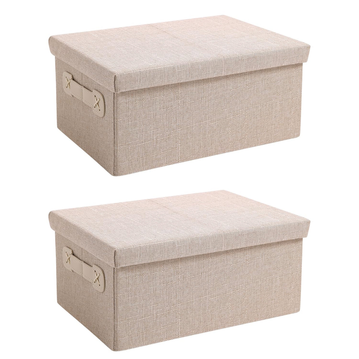 Organisers Storage Box with Lid, Beige, Pack of 2
