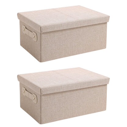 Organisers Storage Box with Lid, Beige, Pack of 1/2