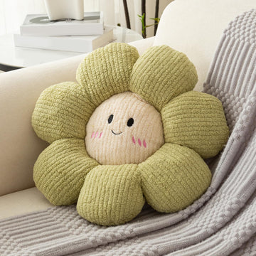 HOKIPO Smiley Flower Plush Throw Pillow for Sofa Couch Bed | Soft Decorative Floral Cushion with Cute Face for Kids Room, Bedroom & Living Room - 46 cm, Pistachio Green (AR-6729-LGRN)