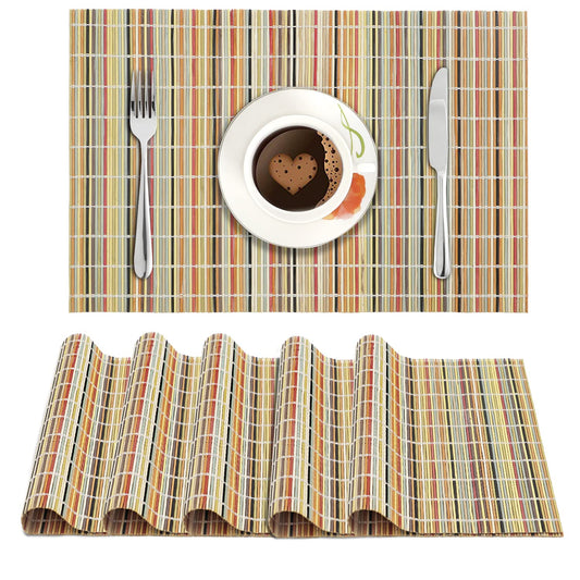 Reversible Bamboo Table Mats for Dining Table, Set of 6 Placemats, 45x30 cm, Rainbow Stripes