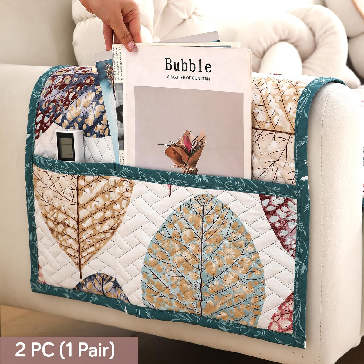 'Homehues' Printed Quilted Sofa Cover Mats, Multicolor Linden Leaf