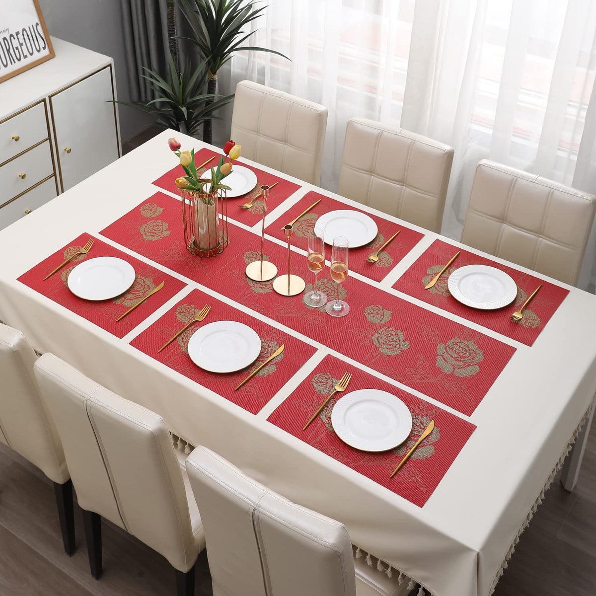 PVC Dining Table Mats, Crimson Red