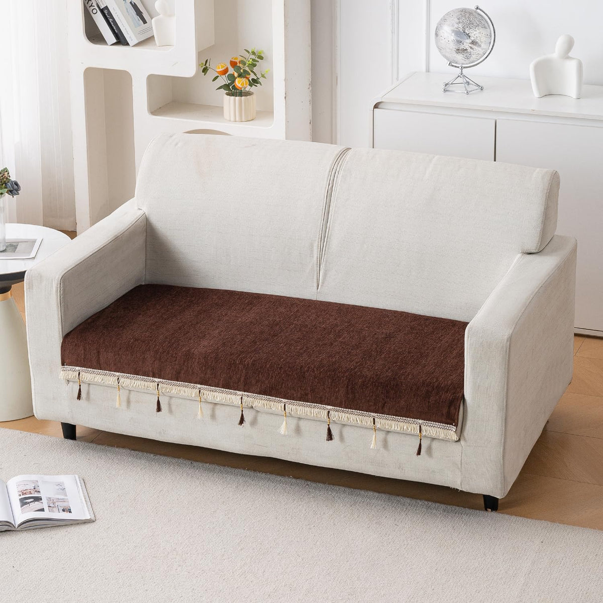 Serenity Tassel Chenille Sofa Cover with Tassel – Chestnut Luxe
