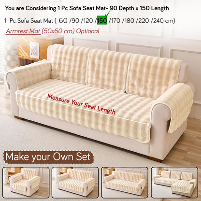 'FurHug' Premium Faux Rabbit Fur Sofa Seat Mats, Latte Brown