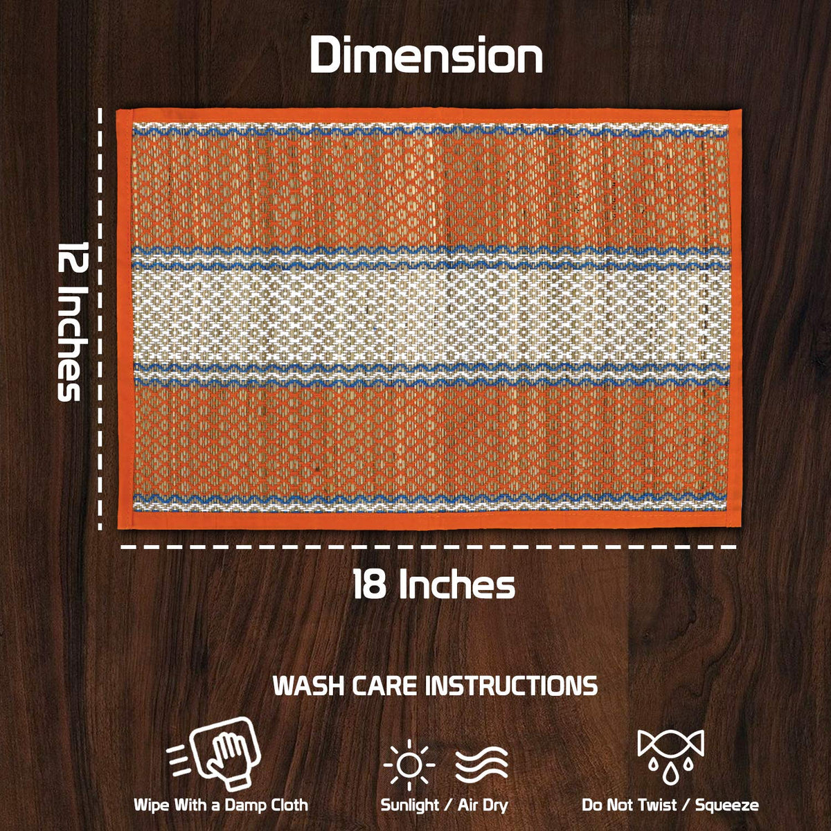 Handmade Madurkathi River Grass Dining Table Mats, Orange