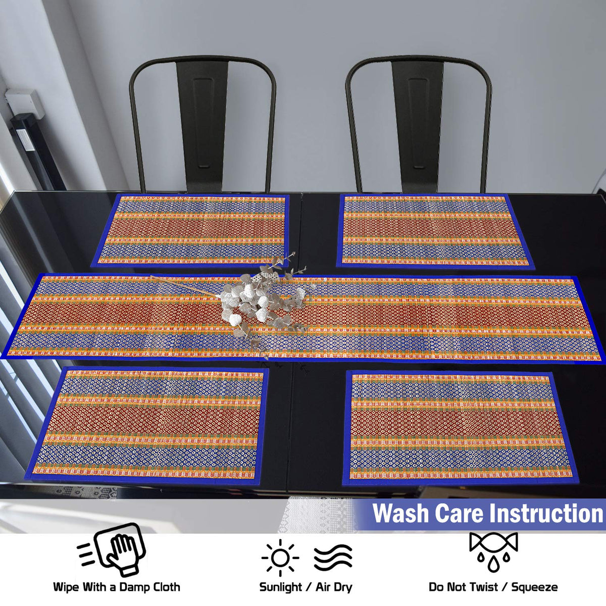 Handmade Madurkathi River Grass Dining Table Mats, Blue