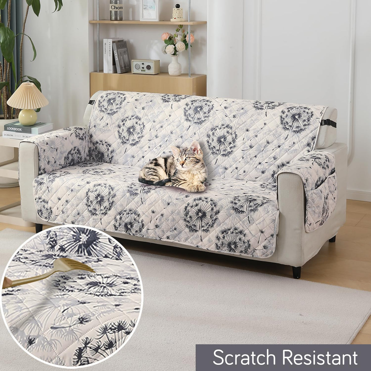 Dandelion Anchor Grey Scratch resistant quilted waterproof sofa mat | Hokipo
