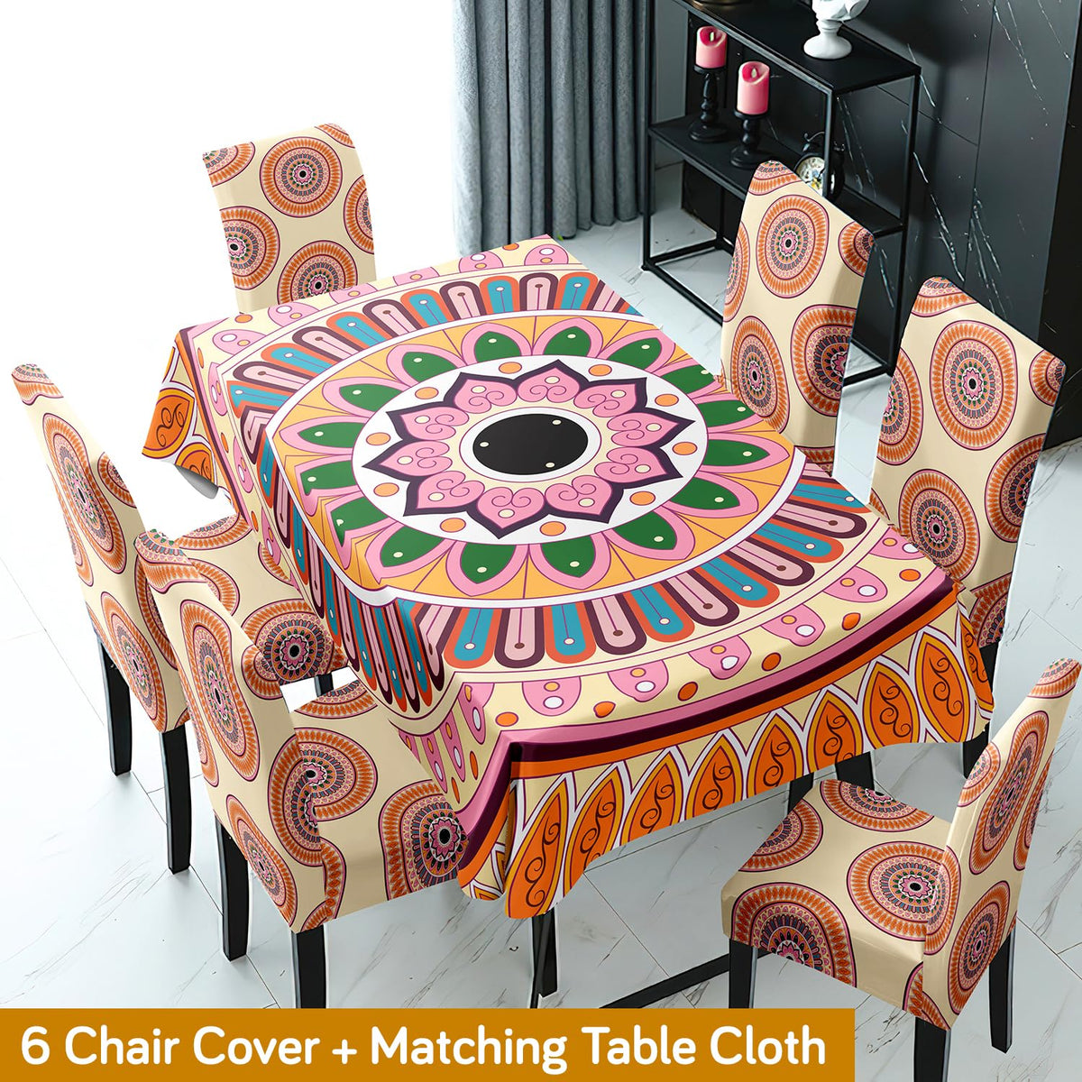 Multicolor Printed Dining Set Cover | 4/6 Seater
