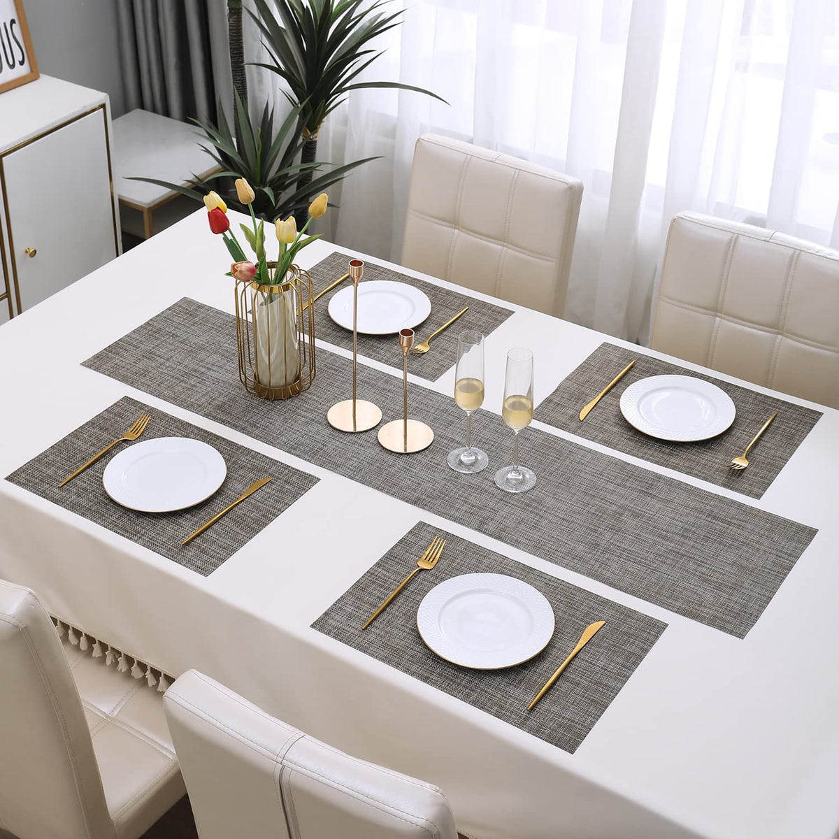 PVC Dining Table Mats, Ash Grey