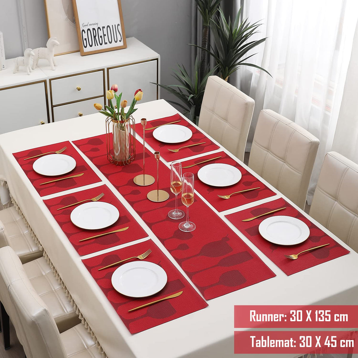 PVC Dining Table Mats, Cherry Red