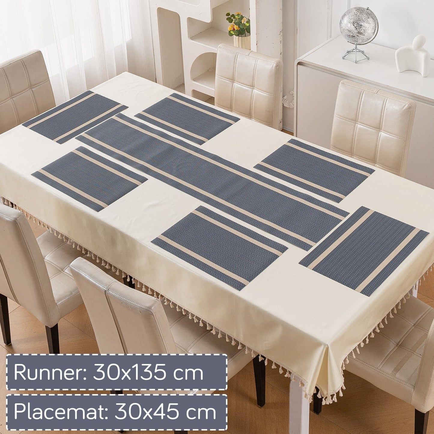 Chevron Stripes PVC Mats for Dining Table - Charcoal Blue