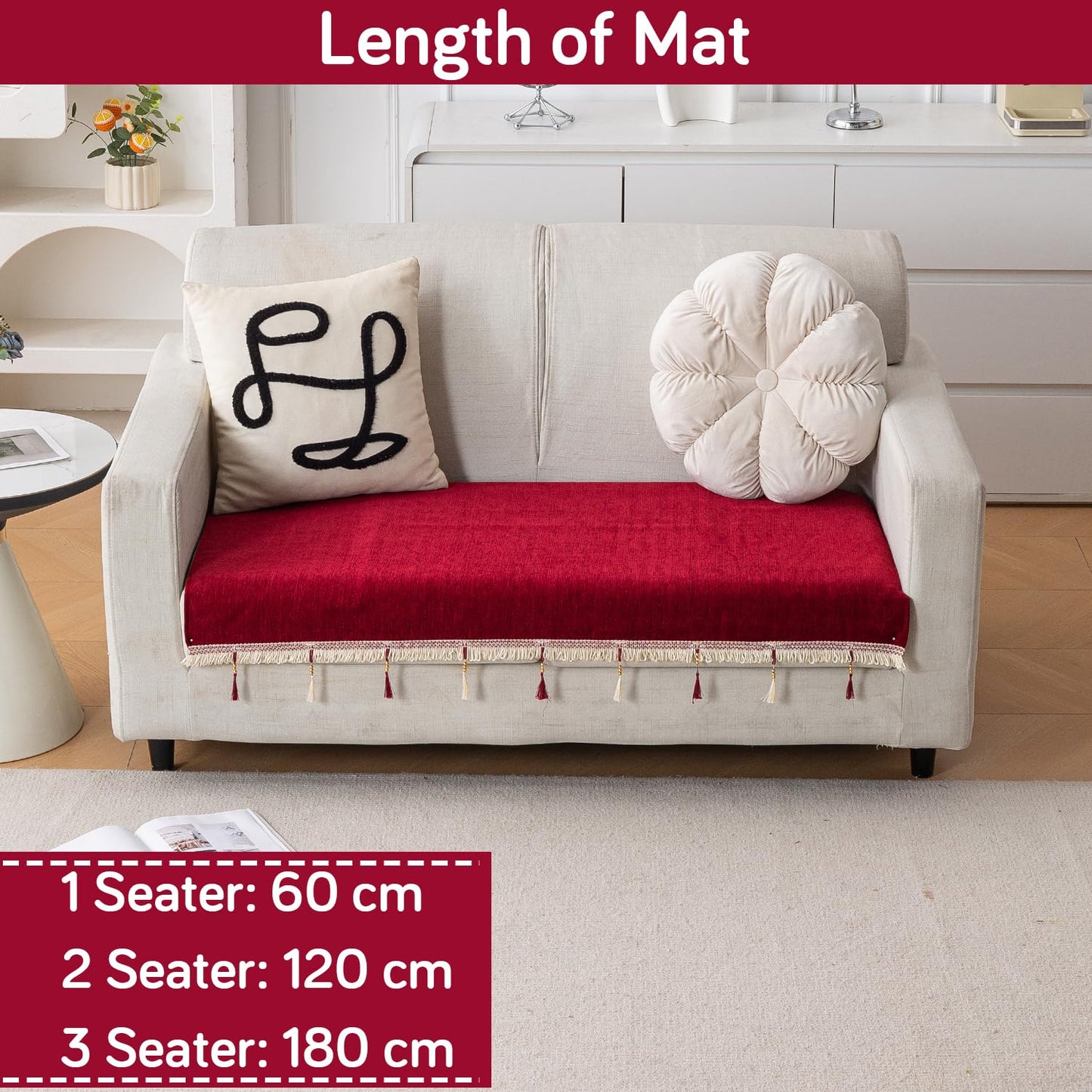 Serenity Tassel Chenille Sofa Cover with Tassel – Crimson Ruby