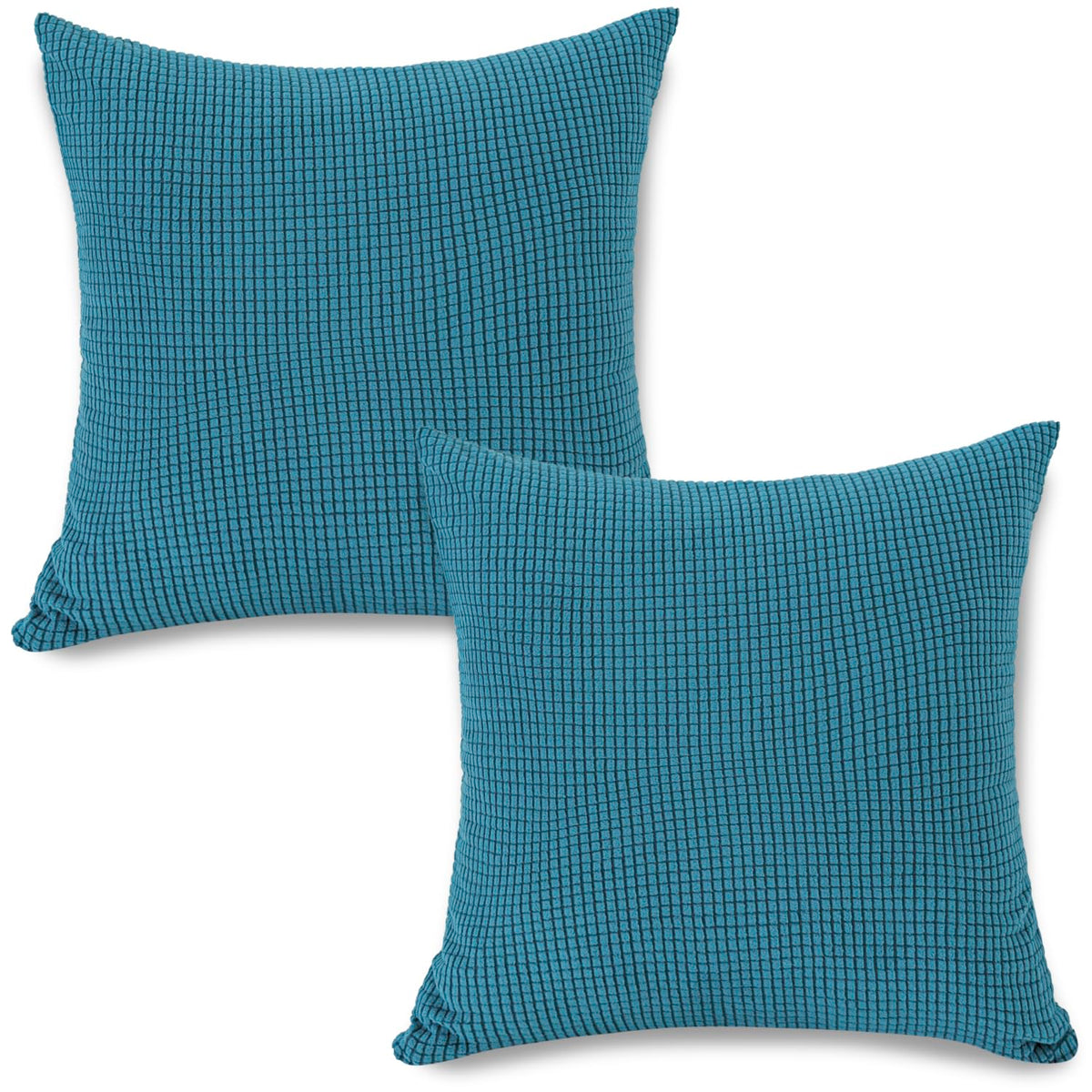 Premium Teal Colour Grid Texture Jacquard Cushion Cover | 18x18 Inch Size