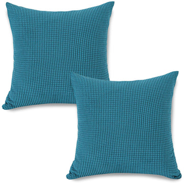 Premium Teal Colour Grid Texture Jacquard Cushion Cover | 18x18 Inch Size